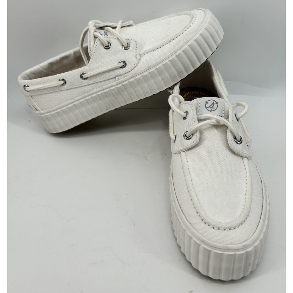 Sperry Seacycled Pier Wave Platform Sneaker White STS88788 Women's‎ 6.5 NEW